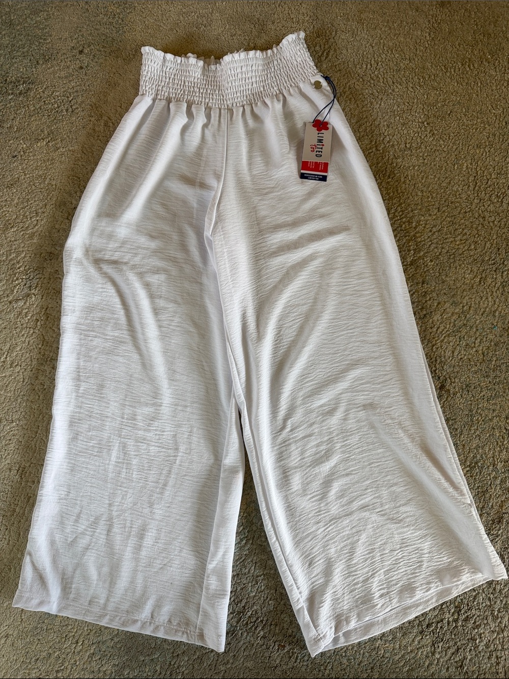 Limited Too White Smocked Waist Wide Leg Pants